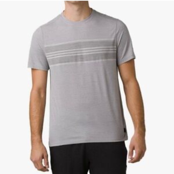 👕 prAna Prospect Heights Graphic Tee Grey Stripe NWT Men’s Small Performance 🌿 - Picture 1 of 5